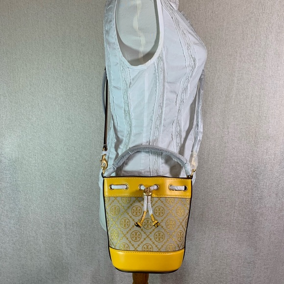 NEW Tory Burch T Monogram Jacquard Goldfinch Yellow Mini Bucket